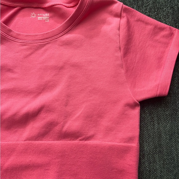 Pink AERIE Short Sleeve Crop Top - Picture 2 of 3